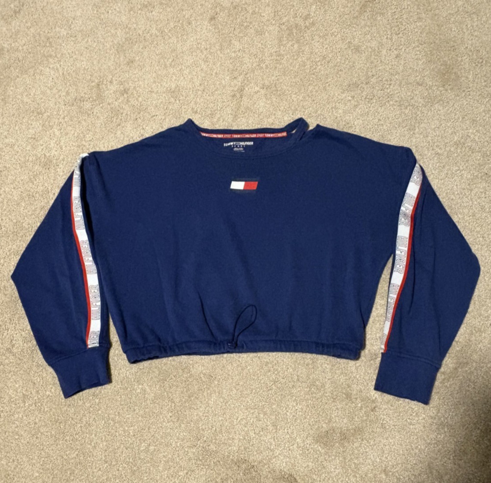 Tommy Hilfiger Sport Womens Cropped Sweatshirt Logo Cutout Elastic Waist, Sz XL